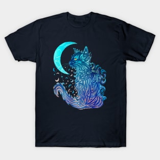 Cat Moon Dreaming (Blue Kitty Edition) T-Shirt